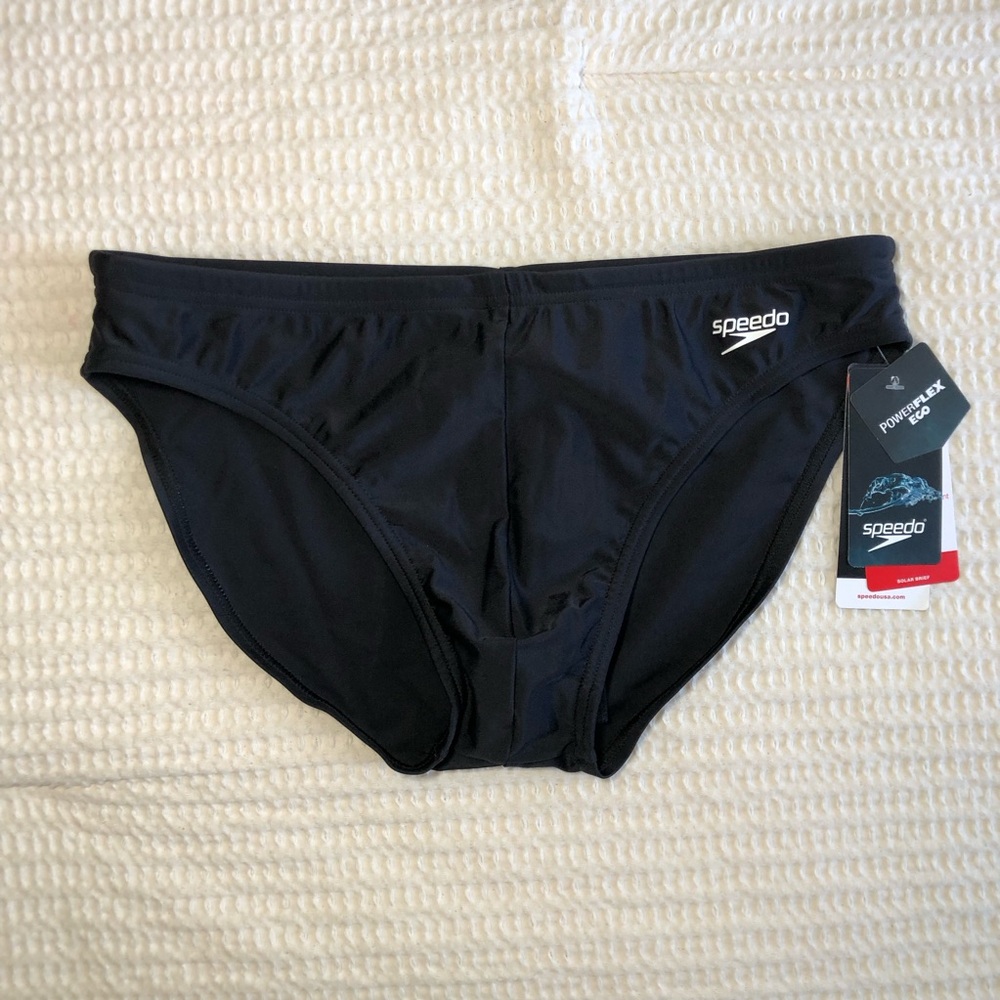 SPEEDO NWT Men's Black Powerflex Eco Swim Briefs Size 34
